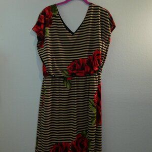 Enfocus Studio Womens Lined Black Beige V-Neck Mini Dress Elastic Size 14 (197)